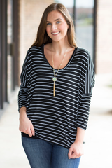black and gray striped top