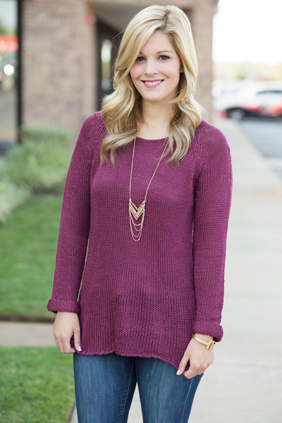 Cuffed Burgundy Sweater