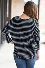 black and gray striped slouchy top