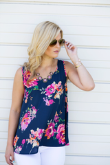 navy tank with floral