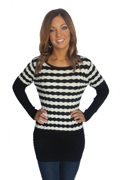 Wavy Striped Knit Sweater Tunic