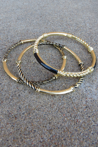 Twisted Metal Bangle Set - Black
