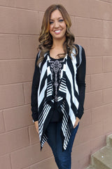 Striped Lightweight Cardigan - Black