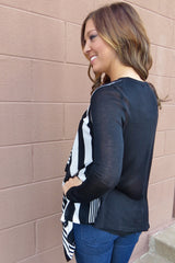 Striped Lightweight Cardigan - Black
