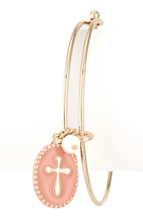 Cross Charm Bracelet - Coral