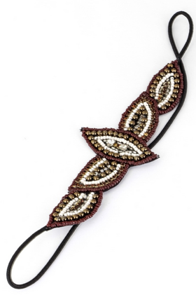 Beaded Headband - Ivory/Brown