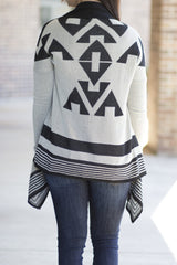 black and gray aztec cardi
