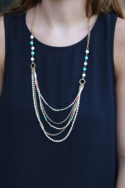 Beaded Layer Necklace - White