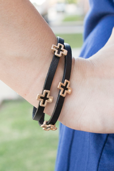 Leather Cross Bracelet - Black