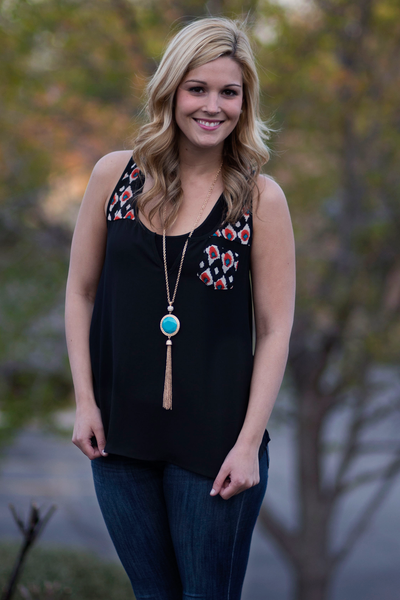 Ikat Tank Top - Black
