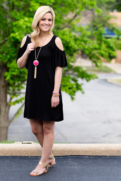 Ruffle Sleeve Dress - Black