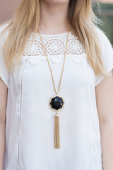 Octagon Tassel Necklace - Black