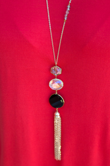 black stone tassel necklace