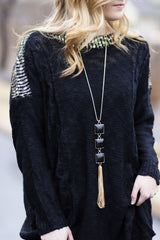 Metallic detail sweater dress