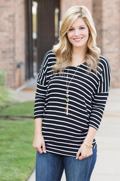 Striped 3/4 Length Top