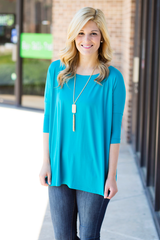 bright blue 3/4 sleeve piko top