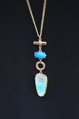 long blue druzy necklace