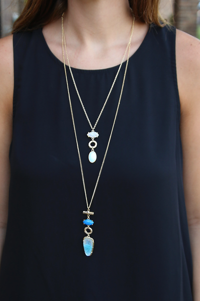 Layered Druzy Necklace - Blue