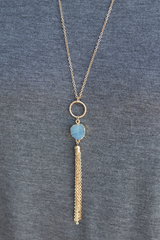 long blue druzy tassel necklace