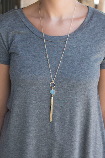 Druzy Tassel Necklace - Blue