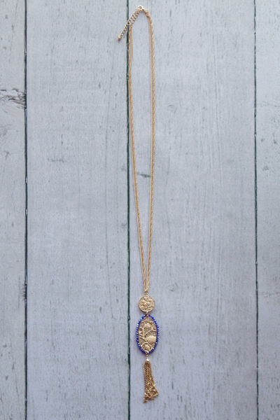 Tiered Blue Beaded Tassel