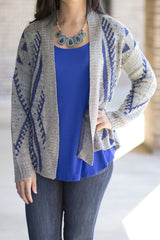 blue and gray aztec cardigan