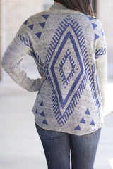 blue and gray diamond back cardigan