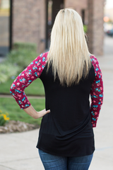 burgundy and black baseball tee