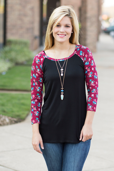Floral Jersey Tee - Burgundy