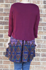 burgundy patterned tunic