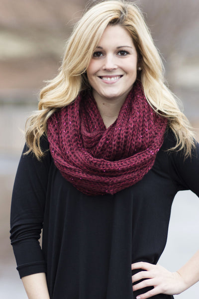 Sequin Infinity Scarf - Burgundy