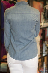 back of chambray button up top that is great to wear fall fashions