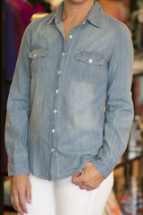 chambray button up top for fall fashion