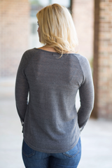 charcoal sweater with lace detail