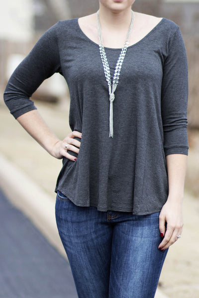 Simple Tee 3/4 Sleeve - Charcoal
