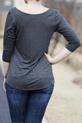 three quarter length top in charcoal