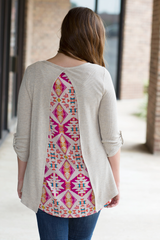 oatmeal top with patterned back