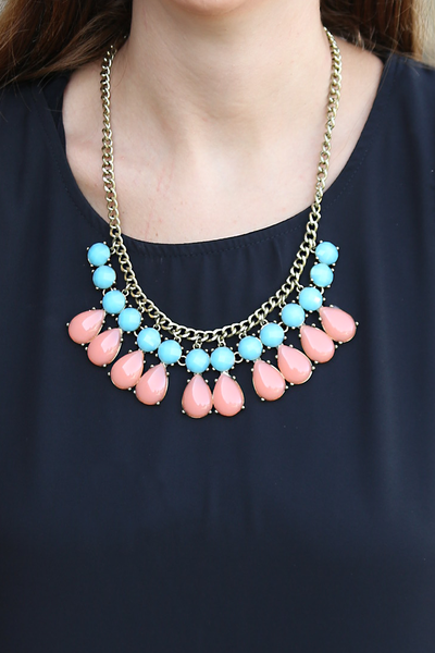 Peach and Teal Teardrop Necklace