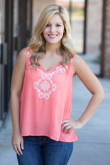 coral embroidered top