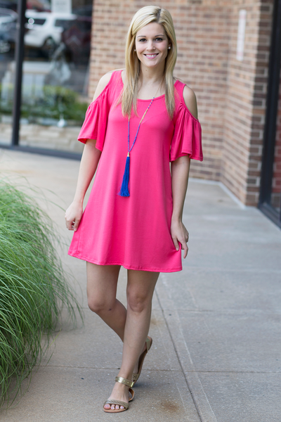 Ruffle Sleeve Dress - Coral
