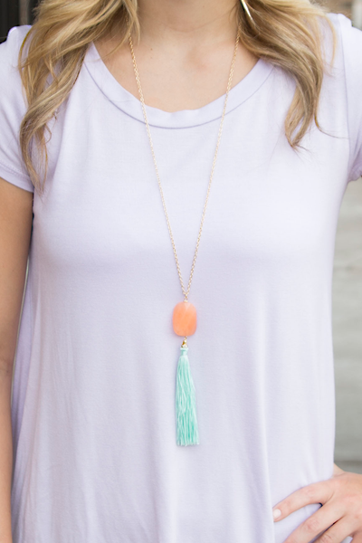 Soft Tassel Pendant Necklace - Peach