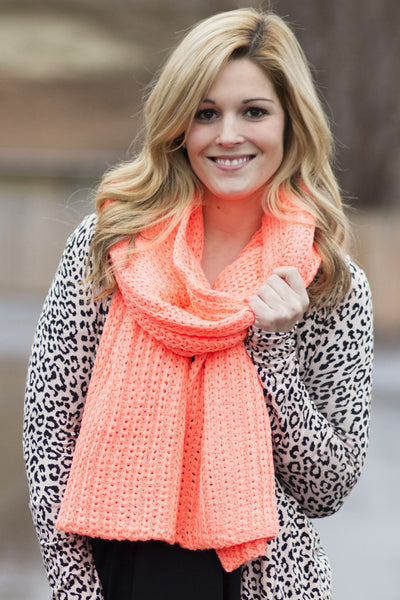 Neon Knit Scarf - Coral