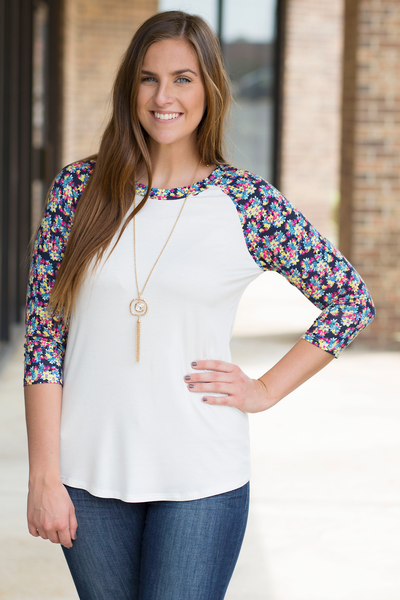 Floral Baseball Tee - Ivory