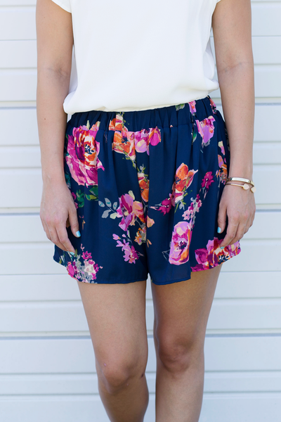 Navy Floral Shorts