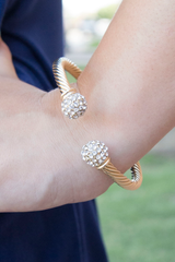 Gold Cable Cuff - Rhinestone