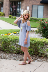 gray ruffle sleeve dress
