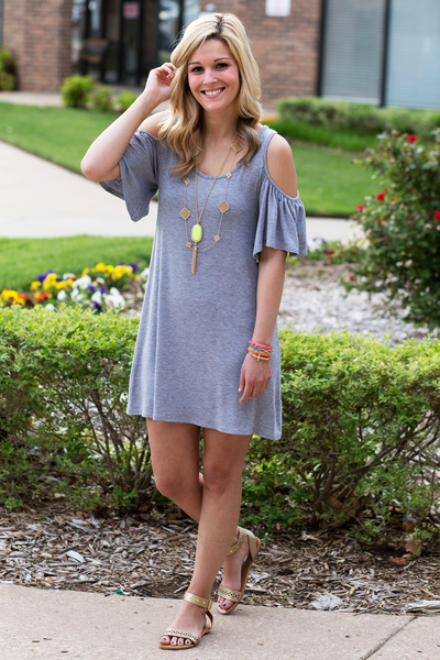 Ruffle Sleeve Dress - Gray