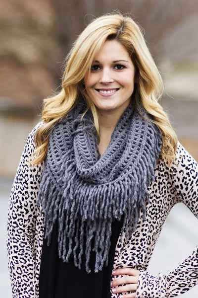 Gray Fringe Infinity Scarf