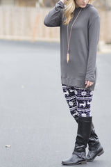 gray zipper tunic with printed leggings