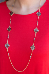 long hematite ornate necklace